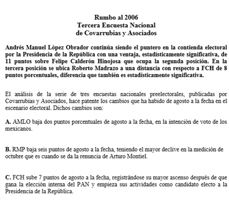 Rumbo al 2006 encuesta nacional de Covarrubias y asociados (noviembre a diciembre 2005)